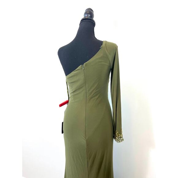Mac Duggal Olive Green One-Shoulder Maxi Dress - Picture 5 of 6